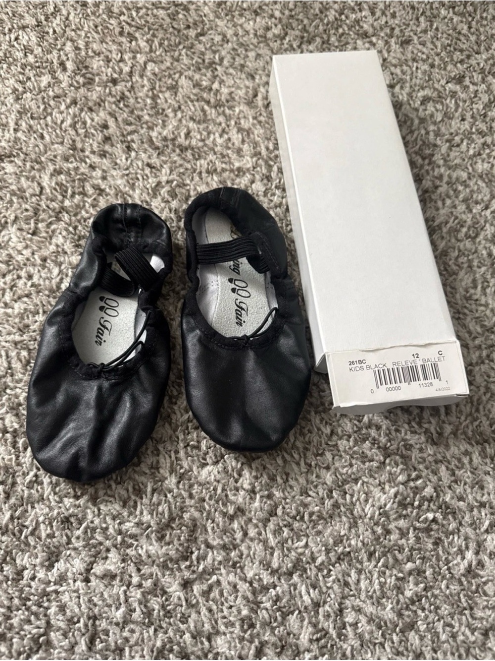 Preschool Black Leather Ballet Slippers with Elastic Strap